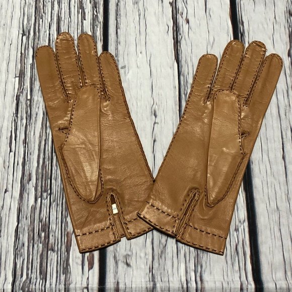 Vintage 60’s Leather Gloves Camel Brown Tan New Vtg New Old Stock Size Small - Picture 2 of 7